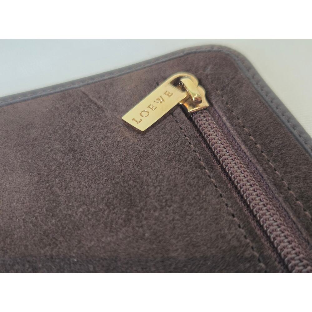 Loewe Brown Suede Anagram Zip Pouch Clutch Leather Auth Spain Lightweight Soft - Picture 2 of 12